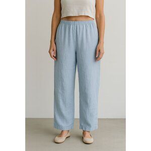 J. jill womens light blue 100% linen elastic waist Pull on Lagenlook pants M